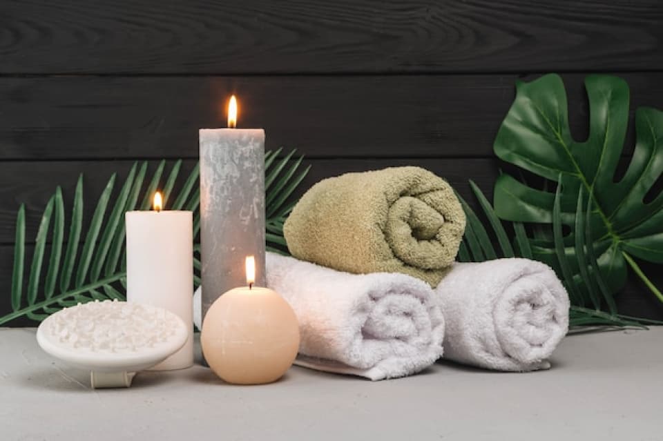 Spa consultation room with natural elements and candles