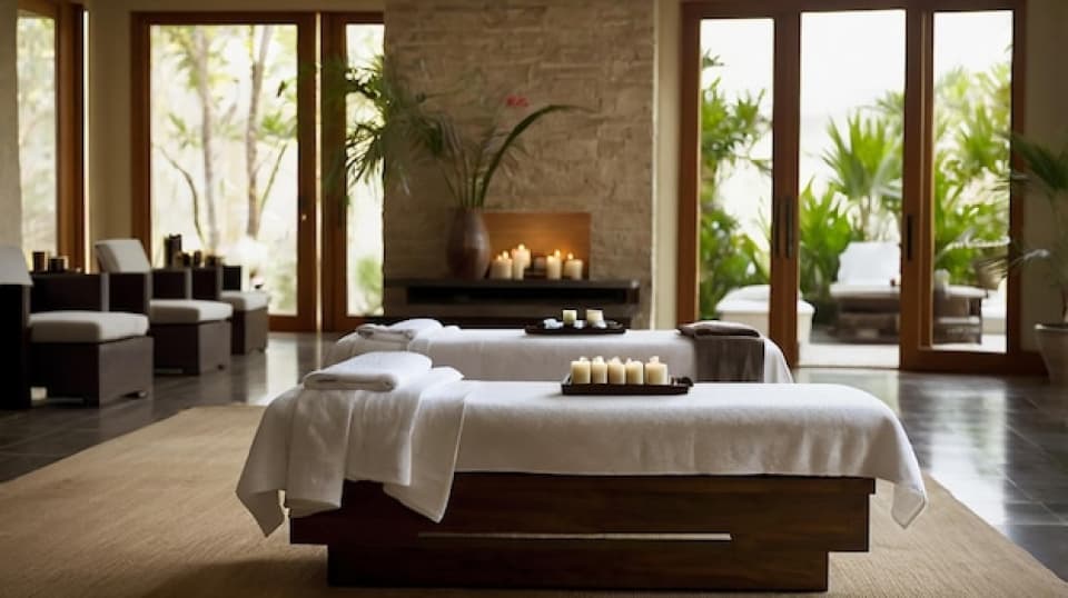 Tranquil spa massage room set up for a deep tissue massage session